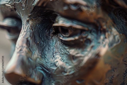 Detailed shot of a man's face statue, suitable for various projects
