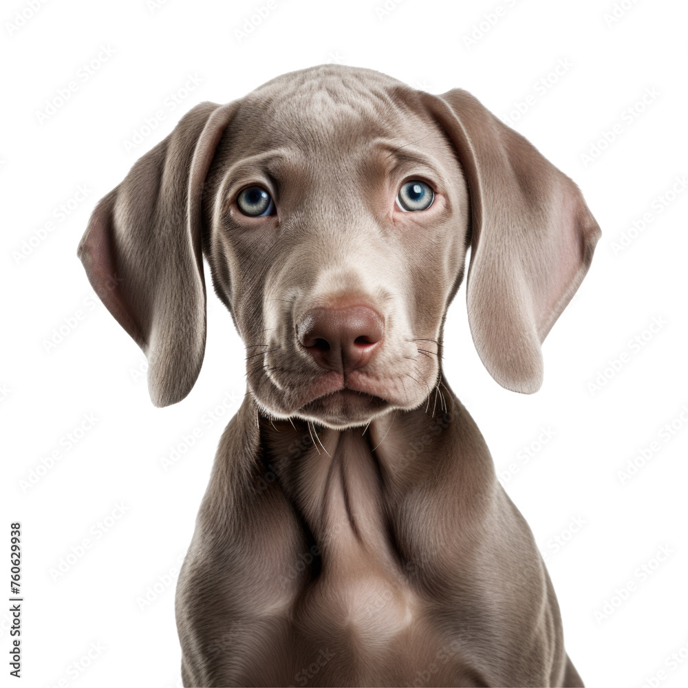 Weimaraner, a puppy. isolated animal, cut out. a breed of dog, a purebred pet.