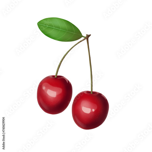 Digital illustration Two ripe cherries isolated on a transparent background