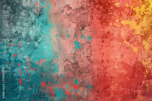 Grunge Background Texture in the Colors Coral Red, Turquoise and Sun Yellow created with Generative AI Technology
