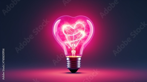 a light bulb with its filament pink glowing in the shape of a heart
