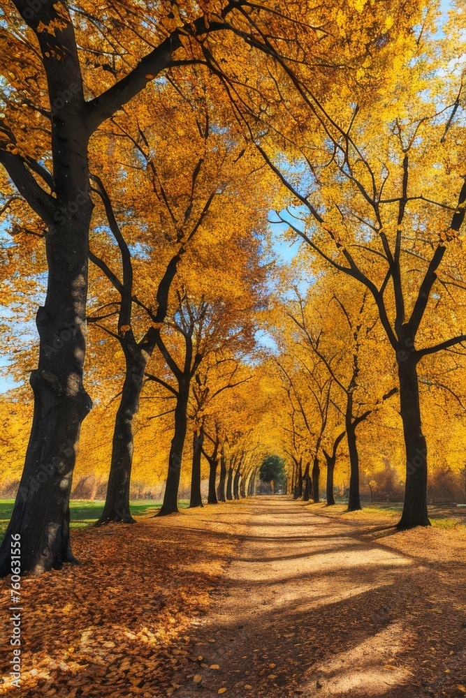 Fototapeta premium Sun In Autumn Forest ,light rays fall landscape tree