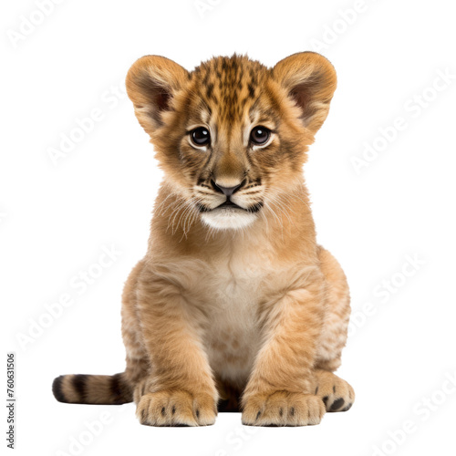 The lion cub. isolated animal, cut out. The kitten is a family of cats. Baby lion. 