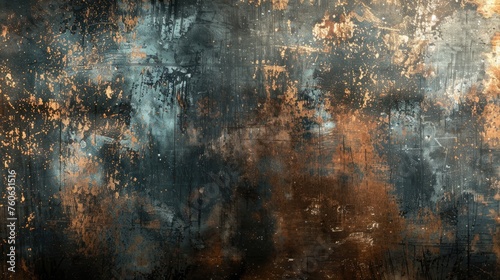 "Rustic metallic texture with corrosion and flaking paint. Distressed metal background for design and print. Vintage material concept with copy space."