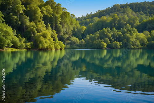  Calm Reflections  Tranquil Lake Amidst Verdant Forest 