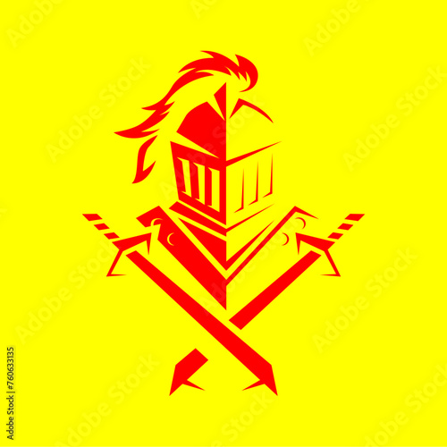 vector logo illustration of a swordsman in red and yellow color