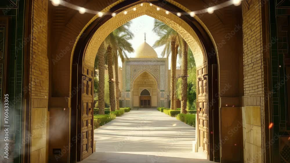 Animation gate of mosque building seamless 4k video background. generated with ai