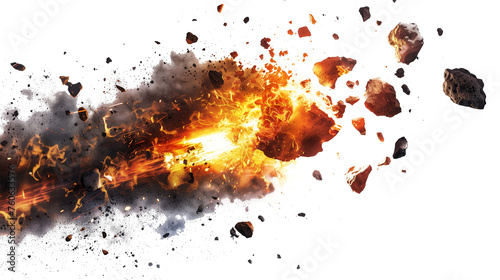 burning asteroid rocks isolated on transparent background, burning asteroid cutout 