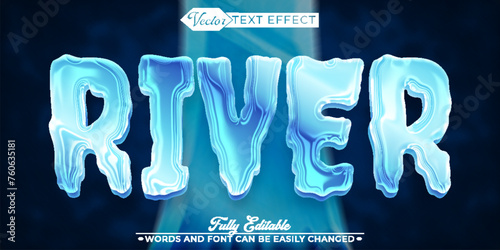 Cartoon Blue Liquid River Vector Editable Text Effect Template photo