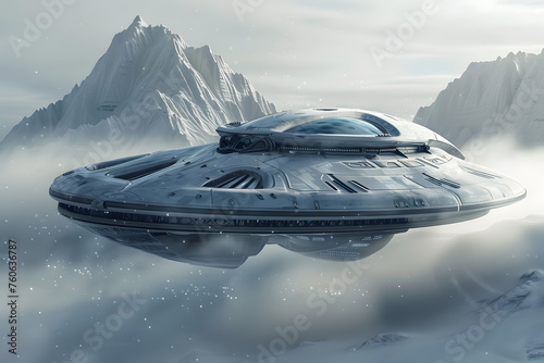 Außerirdisches Raumschiff: Illustration eines UFOs in geheimer Mission im Weltraum © Seegraphie