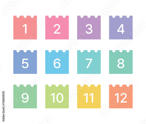 A set of minimal and simple icons such as 12-month monthly calendar, schedule, planner, diary, timetable, note, memo, and notepad.