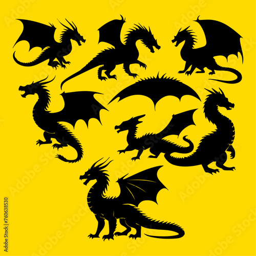 flat design dragon silhouette collection