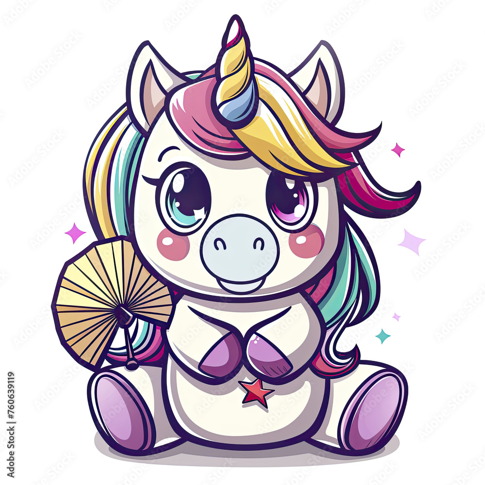 Unicorn Sitting With Fan, Isolated Transparent Background Images