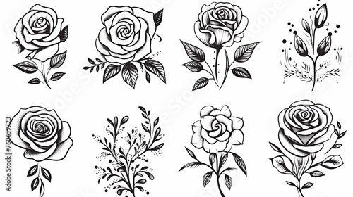 Set of Ethnic rose ornaments on white background  tattoos