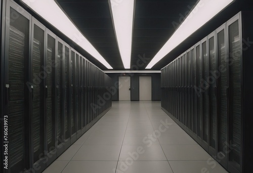 Futuristic background image of rack server with blinking lights in supercomputer  copy space