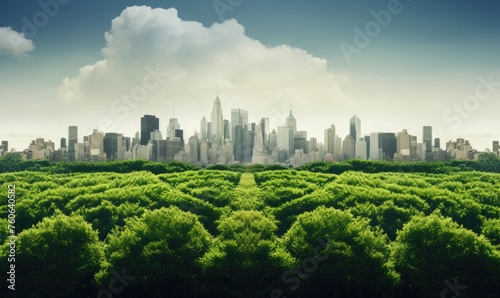 Cityscape enhanced by green tree frames 