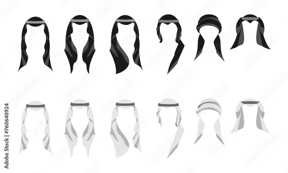 Arab man head wear vector set. flat design vector illustration isolated on white background. Arab man head wear vector set. flat design vector illustration isolated on white background.