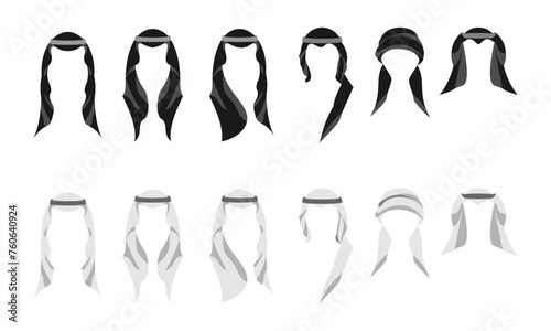 Arab man head wear vector set. flat design vector illustration isolated on white background. photo