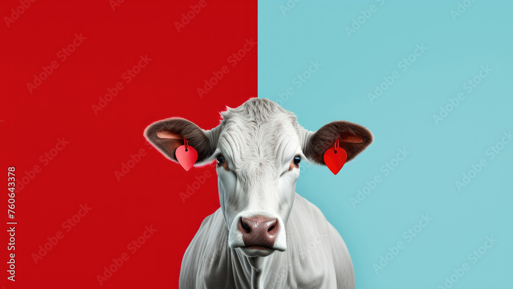 Cow on a blue background. Wallpaper 4k. Cow on a blue background. Wallpaper 4k.