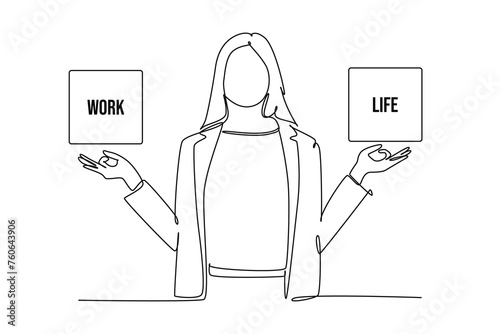 Work and life balance. Calm healthy mindful business woman. work life balance. Modern flat cartoon style. Vector illustration on white background