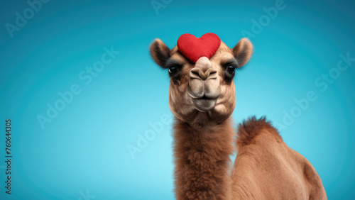 Purr-fect Love: Camel on Blue Background with Heart