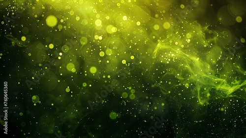 Green background with water drops and hints of snowflake patterns, glowing with holiday brightness