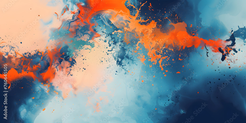 abstract background in the form of blue and orange splashes, illustration of orange and blue splashes and paint splatters - obrazy, fototapety, plakaty 