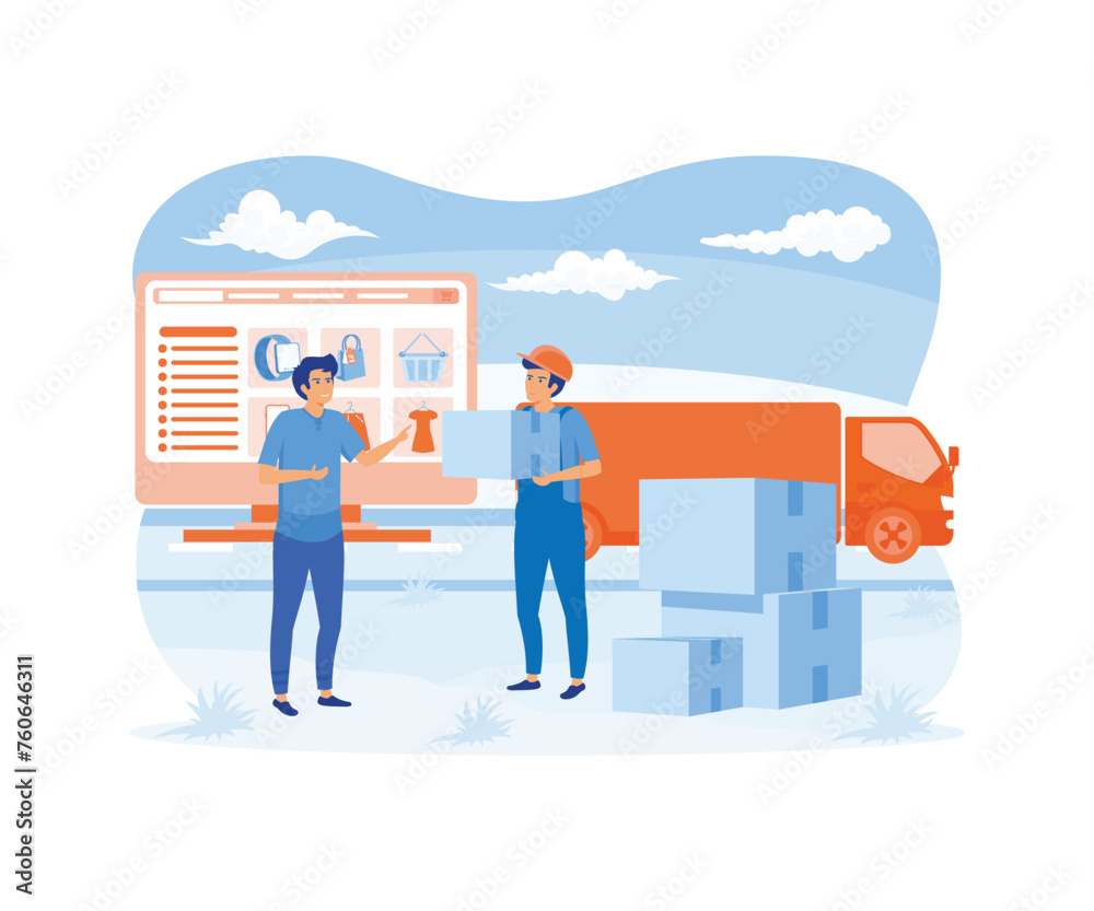 Online Shopping and Delivery of Purchases. Ecommerce Sales, Digital Marketing. Sale and Consumerism Concept. Online Shop Application. flat vector modern illustration