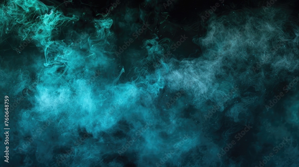 Enchanting Steam Cloud in a Fantasy Night Sky with Hazy Blue and Shiny Green Hues on a Dark Abstract Background