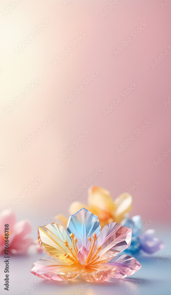 Obraz premium Crystal clear flower with blurred bokeh valentine background. banner with copy space vertical