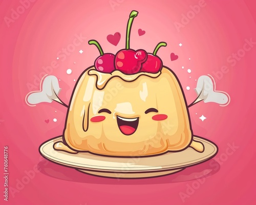 Chibi pudding, jiggling with a happy face, pop art