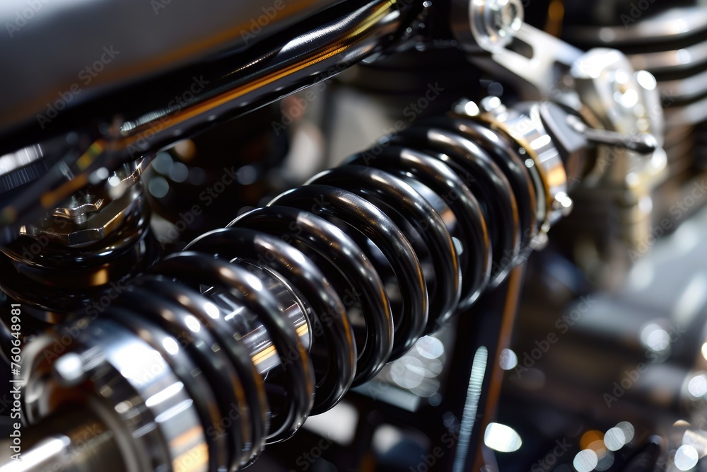 Fototapeta premium Flexing Motorcycle Suspension with Coil Springs and Shock Absorbers