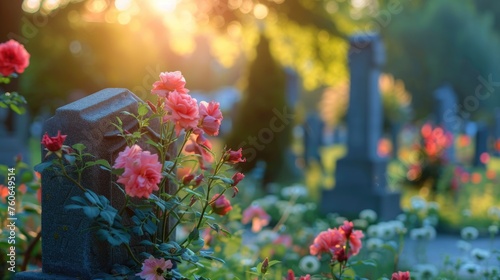 Headstones and Flowers in Cemetery: A tribute to the ancient burial customs 