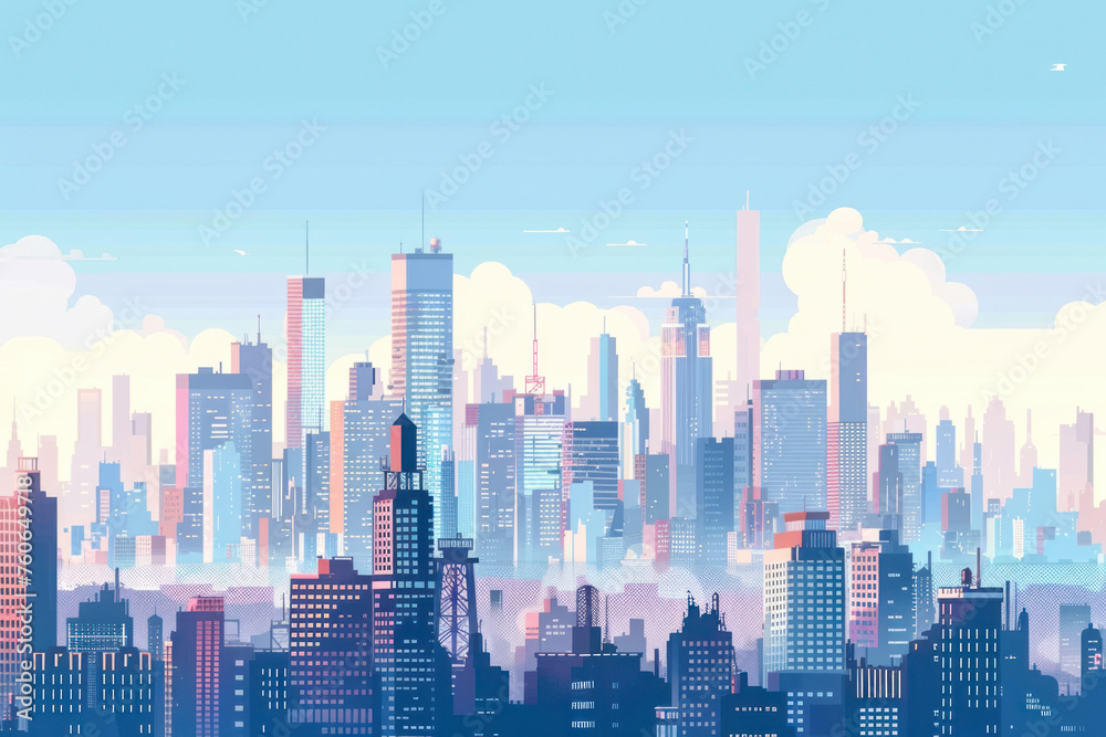 City skyline illustration. Urban landscape. Daytime cityscape in flat style.