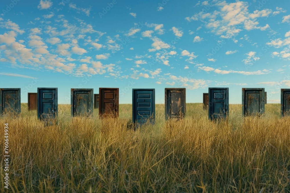 Many Doors - The Concept of Choice: Endless Opportunities Ahead in a Green Field Many Doors - The Concept of Choice: Endless Opportunities Ahead in a Green Field