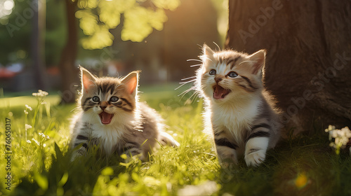 two puppy cats in the park © hiro