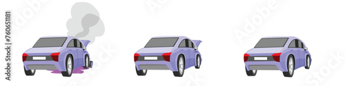 Status of the back of purple car from normal car to the car was slightly damaged. until the car was severely damaged Damage the entire front with leak and smoke.