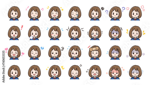 女子学生の表情セット