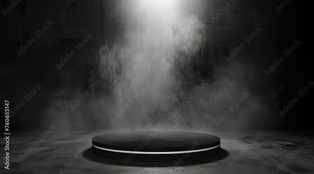 Podium black dark smoke background product for abstract stage texture fog spotlight , smoky dust .