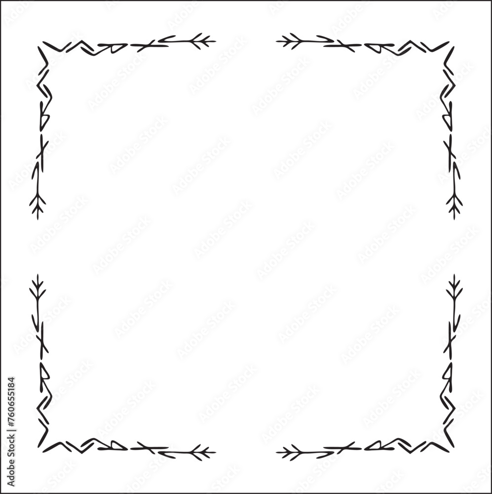 Elegant black and white ornamental frame with Viking runes, decorative border, corners for greeting cards, banners, business cards, invitations, menus. Isolated vector illustration.	
