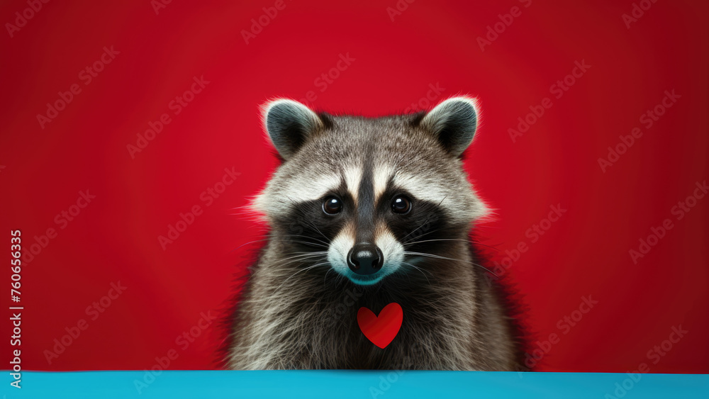 Purr-fect Love: raccoon on Blue Background with Heart Purr-fect Love: raccoon on Blue Background with Heart
