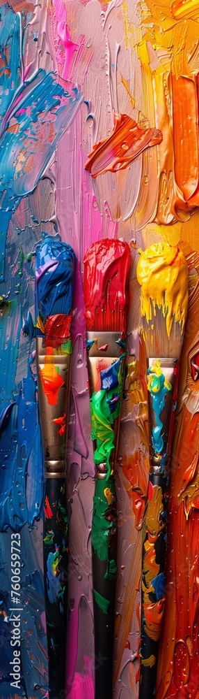 Paintbrushes as emotional conduits, Dynamic painting styles, Fluid colors, Expressing inner emotions through art