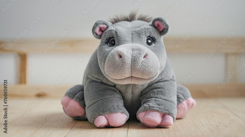 cute plush toy hippopotamus - obrazy, fototapety, plakaty 