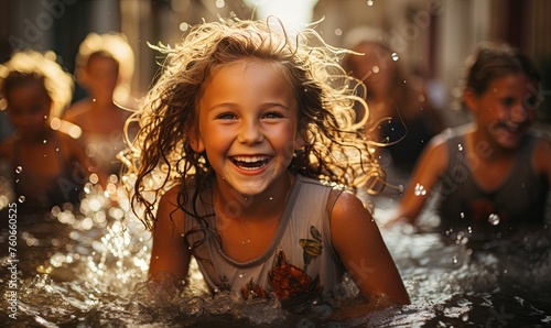 Young Girl Smiles Playing in Water