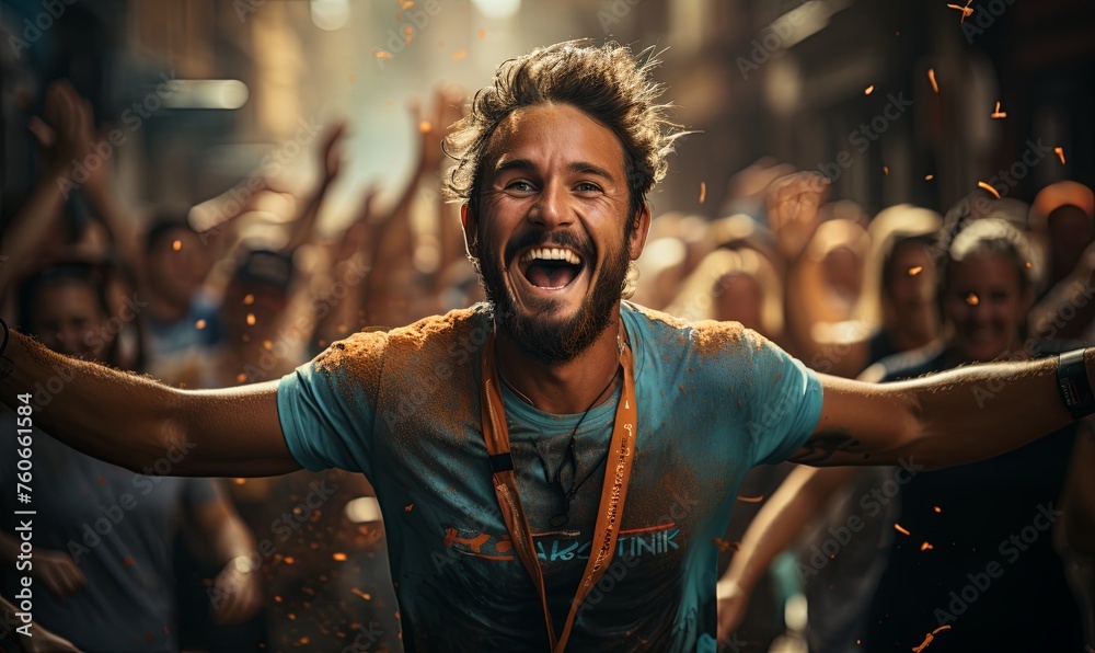 Man With Outstretched Arms in Front of Crowd Man With Outstretched Arms in Front of Crowd