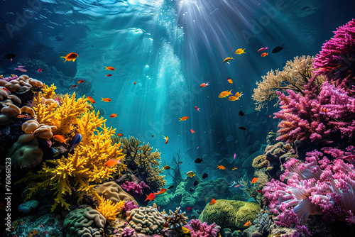 Underwater landscape with corals and fish