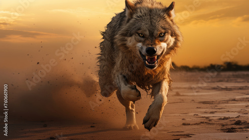 Fierce Pursuit  Angry Wolf in Swift Stride