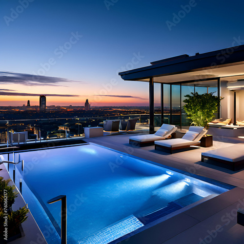 swimming pool at sunset