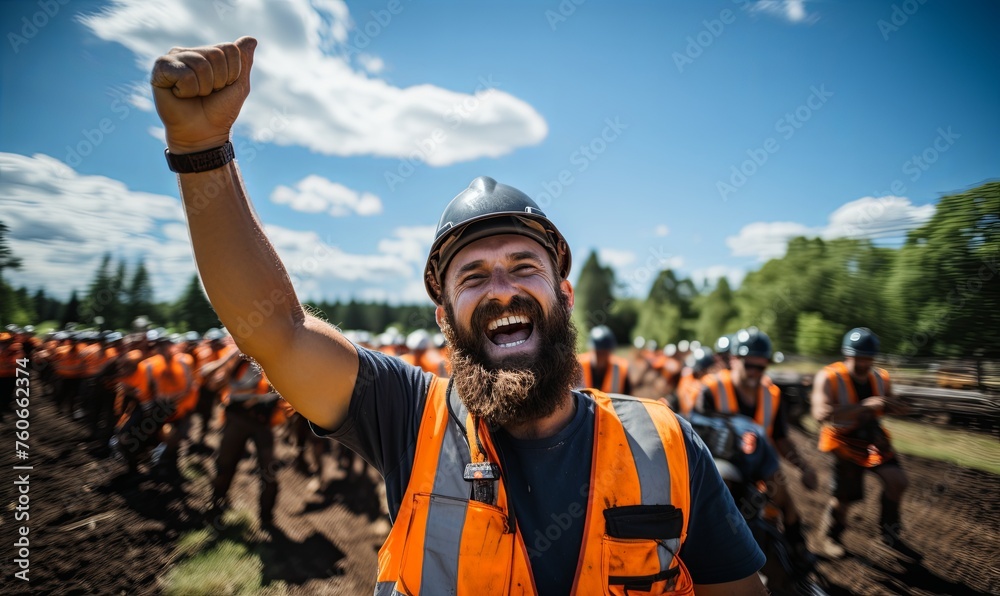 Man With Beard in Hard Hat and Orange Vest