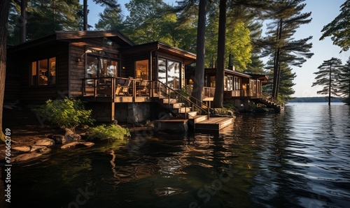 House Perched on Lake Among Trees